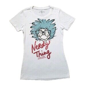 Universal Studios Women's T-Shirt Nerdy Thing Dr. Seuss Rhinestones White Size S